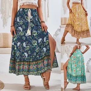 2024 haute qualité nouveau Style de mode ethnique femmes robes longues jupes décontracté plaine personnalisé Boho Floral Western jupes