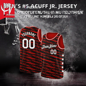 Maillot de basket-ball universitaire unisexe numéro cinq Acuff Jr, cousu, 100 % polyester, antibactérien, col en V, haut de sport - Product Image 2