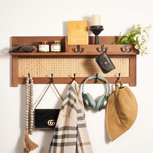Organizador de pared de madera para entrada, <span class=keywords><strong>perchero</strong></span> con 8 ganchos y estante de almacenamiento, para <span class=keywords><strong>recibidor</strong></span> o pasillo - Product Image 1