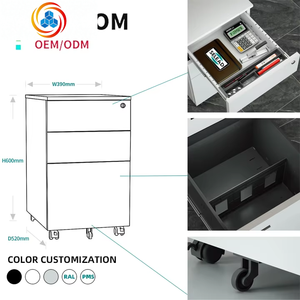 Mueble de Oficina Móvil Personalizado con 3 Cajones Debajo del Escritorio, Gabinete de Almacenamiento Móvil de Acero, Archivador Metálico con Ruedas - Product Image 3