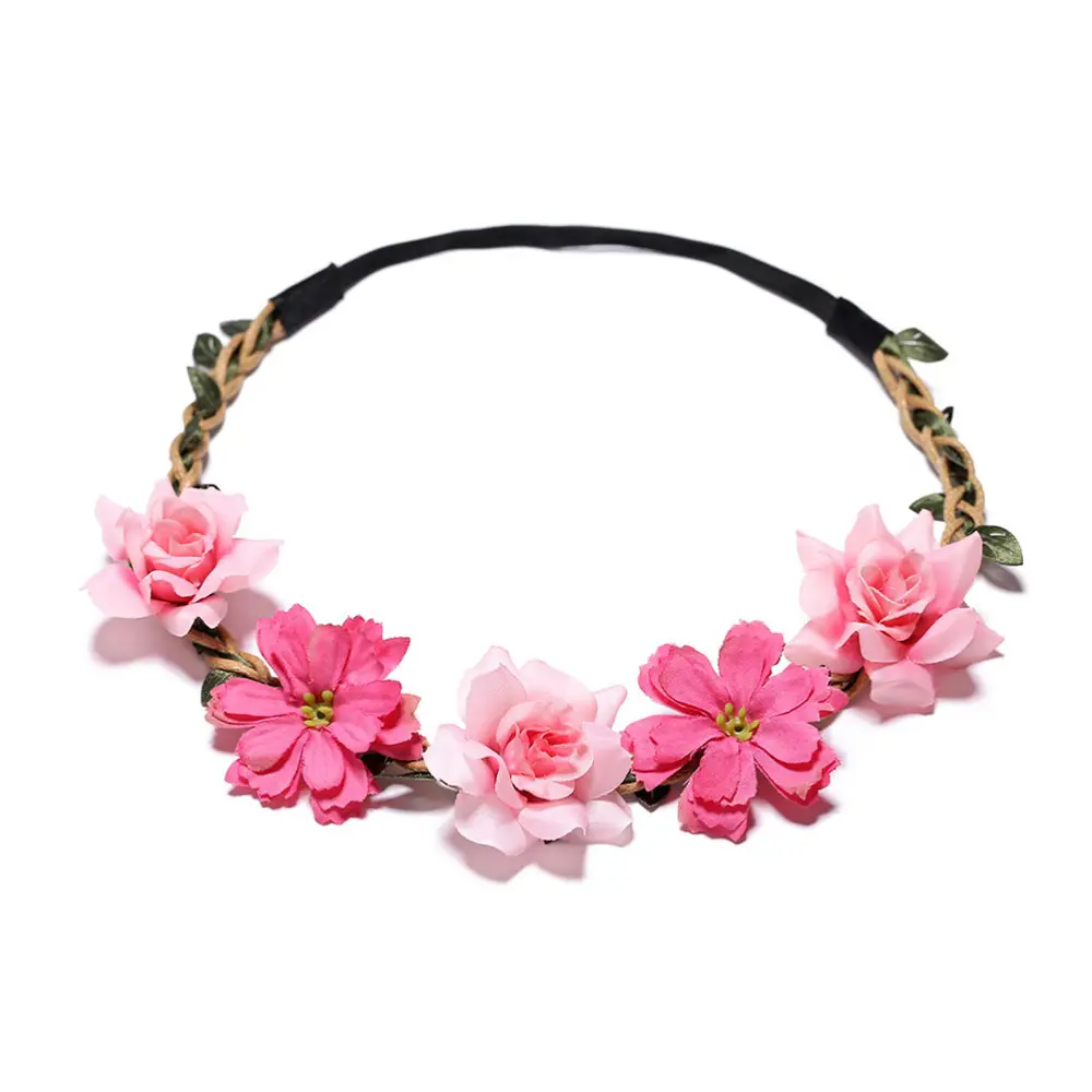 Floral Headbands with Elastic Ribbon Flowers Crown Garland Women Girls Teens Headpiece for Party Wedding Beach Festival