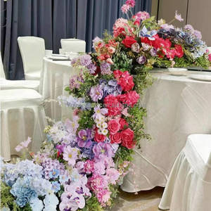 Décoration de <span class=keywords><strong>jardin</strong></span> fantaisiste en hydrangeas et dahlias en soie bleu poussière, 2m, taille personnalisée, pour bancs d'église, décoration de mariage, chemin de fleurs pour allée de mariage - Product Image 4
