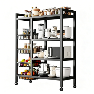 5-Tier Rolling <b>Kitchen</b> <b>Storage</b> <b>Rack</b> With Side Wire Baskets Microwave Stand Mobile Baker's <b>Rack</b> Heavy Duty Metal Organizer - Product Image 4