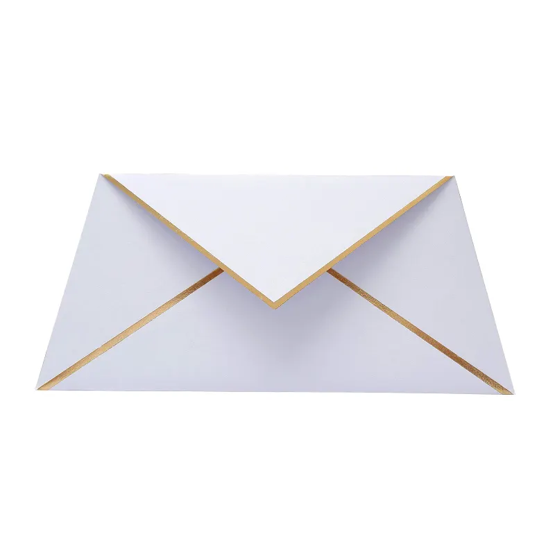 Enveloppe en papier perlé à bord de feuille doré, 50 enveloppes en papier de couleur rose blanc, pour emballage de carte de vœux