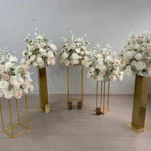 D-FB231 Boule de fleurs blanche en gros pour mariage, verdure artificielle, boule de fleurs artificielle de 50 cm et 60 cm, centre de table en soie pour la décoration - Product Image 1