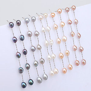 Donne reale di <span class=keywords><strong>acqua</strong></span> <span class=keywords><strong>dolce</strong></span> 7 millimetri perla barocca naturale 925 catena in argento cina lungo orecchino - Product Image 1