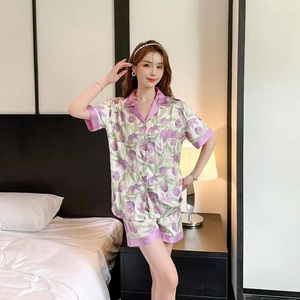 Frauen Sommer <span class=keywords><strong>Live</strong></span> Freizeit Oberbekleidung Atmungsaktive Eisse ide Zweiteiliger Pyjama Set Kurzärmliges Mädchen Stil Einteiliges Haar - Product Image 4