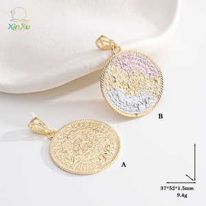 Collar con Colgante Religioso de Moda para Mujer, Chapado en Oro de 18K, Calendario Azteca, Joyería Mexicana, Oro, Reina Maya, Engaste de Bisel - Product Image 6
