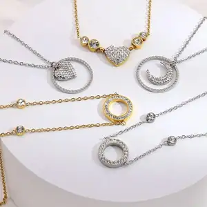 Waterproof Simple Women Necklace Gold Plated Small Pendant Elegant Durable Choker Necklace Wholesale Steel Crystal Necklace