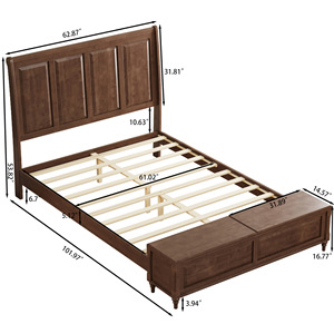 Dark <b>Brown</b> American Style Solid Wood <b>Storage</b> Bed Double With Footboard <b>Box</b> <b>Storage</b> For Adults And Elderly - Product Image 5