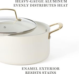 Ensemble de casseroles en aluminium émaillé de qualité supérieure, 10 pièces, avec poignées blanches/dorées, revêtement antiadhésif en céramique, couvercles, casseroles et poêles - Product Image 2