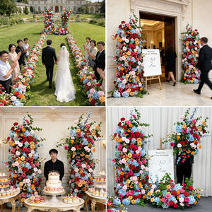 Columna de Flores Artificiales de Seda Realistas, Arcoíris, para Decoración de Bodas, Cumpleaños, Eventos, Fondo - Product Image 2