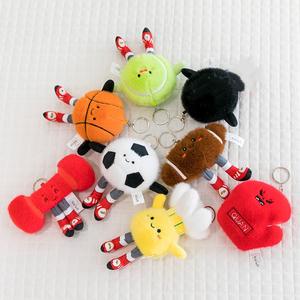 卡通运动玩偶足球羽毛球橄榄球玩偶仿真网球台球运动玩偶棉质毛绒挂件钥匙扣 - Product Image 3