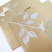 Undangan Pernikahan LaserCut Motif Mawar dengan Kertas Glitter dan Hiasan Pita, Kartu Undangan Cetak Kustom untuk Pernikahan dan Pertunangan