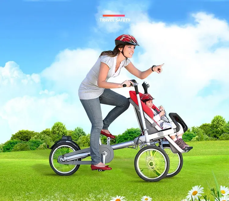 Parent Tricycle Bike Three Wheel Cruiser parent Folding Tricycle Outdoor sports parent-child bike Portable folding baby stroller