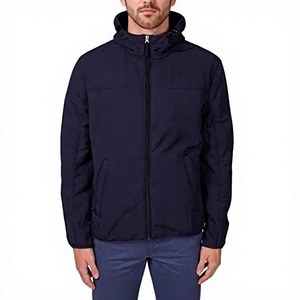 Men's Navy Hooded <b>Jacket</b> Windproof Zipper Casual <b>Winter</b> Wear Regular Fit Polyester Shell with Lining - Product Image 1