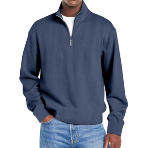 Alta Qualidade 100% Algodão Pullover Quarter Zip Atacado Malha Moda Square Collar Plain Customized Logo Sweatshirts para Homens - Product Image 1