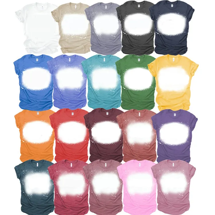 Özel Unisex 100% Polyester kısa kollu siyah Faux ağartılmış Tye boya T-shirt Tees boş gömlek Bleach T gömlek için süblimasyon