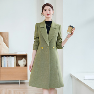 Women's <b>Wool</b> Blend Coat Red Green Double Breasted Belted Mid Length Autumn Winter Outerwear - Product Image 2