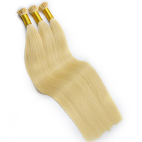 Ekstensi rambut manusia Rusia Remy ujung I mikro terikat terlebih dahulu stik Keratin Italia ditarik ganda pirang Platinum mewah
