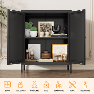 <span class=keywords><strong>Buffet</strong></span> de style <span class=keywords><strong>scandinave</strong></span> avec pieds surélevés, gris, 2 portes, <span class=keywords><strong>noir</strong></span>, design fin, rangement, armoire latérale pour petit espace - Product Image 5