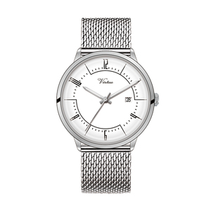 Montre pour homme en cuir de couleur différente avec logo personnalisé avec vous Montres à calendrier de style simple à la mode Usine Virtue - Product Image 3