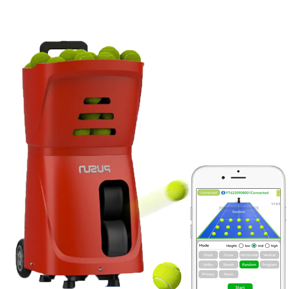 Xách tay quần vợt huấn luyện viên điều khiển từ xa app-kích hoạt máy bóng cho thực hành và đào tạo bao gồm bóng tennis