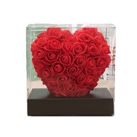 Roses éternelles Hanlou 10 cm, fleurs de rose en forme de cœur stéréo pour le commerce, cadeau de Noël, cadeau de la Saint-Valentin, boîte en forme de cœur