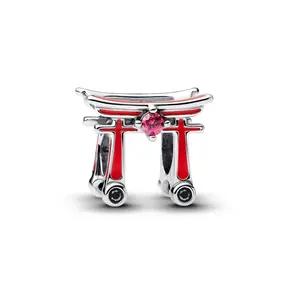 Colgante de póker Texas Card con dije plateado, circonita, diseño de flor original con engaste de circonitas rosas, exquisito, moderno, joyería DIY para niños - Product Image 5