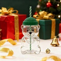 Internetberoemdheid beren-vormig glazen beker van hoog borosilicaatglas met groene siliconen dop en gekleurde rietje