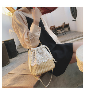 Sac bandoulière bohème en paille tressée à la main avec dentelle florale, fermeture éclair, doublure en polyester, capacité 1-1,9 L pour femme - Product Image 5