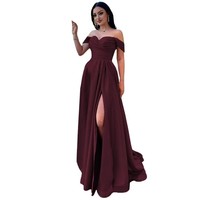 S3518N Nouvelle Robe de Soirée de Bal en Satin à Épaules Dénudées et Sans Bretelles avec Fente, Idéale pour Hôtesse de Réunion Annuelle - Collection 2026, Meilleure Vente