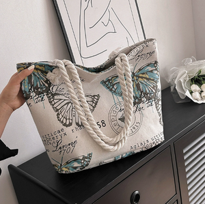 Sacs à bandoulière créatifs PEIQUAN imprimés grande capacité, sacs décontractés en toile de style coréen, sacs fourre-tout à corde épaisse - Product Image 1