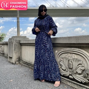 6434 #   Robe pour femme printemps-été, manches élastiques, plissée, petites fleurs, entièrement doublée, robe élégante et tendance - Product Image 1