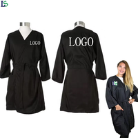 Peignoir en satin pour femmes de haute qualité, imperméable, logo personnalisé, kimono noir, robe de salon de coiffure et de spa