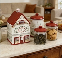 Pot de rangement en céramique personnalisé en forme de village pour café, thé, bonbons et biscuits, idéal pour la maison et la cuisine