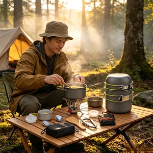 <span class=keywords><strong>Set</strong></span> Peralatan Memasak Luar Ruangan untuk Berkemah Mendaki Gunung, Kompor Lipat Ringan dengan Panci, Mangkuk, Peralatan Makan, Spatula, dan Tas Penyimpanan - Product Image 4