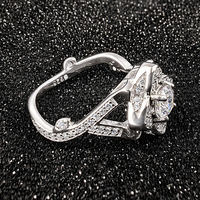 Bague Vintage Fleur Trèfle à Quatre Feuilles Moissanite VVS en Grappe Argent 925 Plaqué Rhodium Coupe Ronde Brillante Bijoux Fins pour Femme