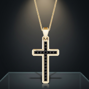 Colgante de Cruz para Hombre en Oro 10K 14K 18K y Plata 925 935 con Incrustaciones de Diamantes Negros Redondos Naturales, Joyería Religiosa - Product Image 1