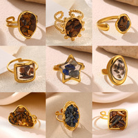Bague ovale en acier inoxydable de style européen et américain, avec résine colorée, géométrique, ouverte, chaîne, pour femmes, bagues islamiques pour dames
