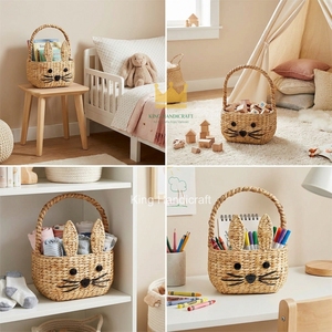 Panier de rangement en jacinthe d'eau tressé fait main à prix abordable, panier lapin avec poignée supérieure pour chambre d'enfant - Product Image 5