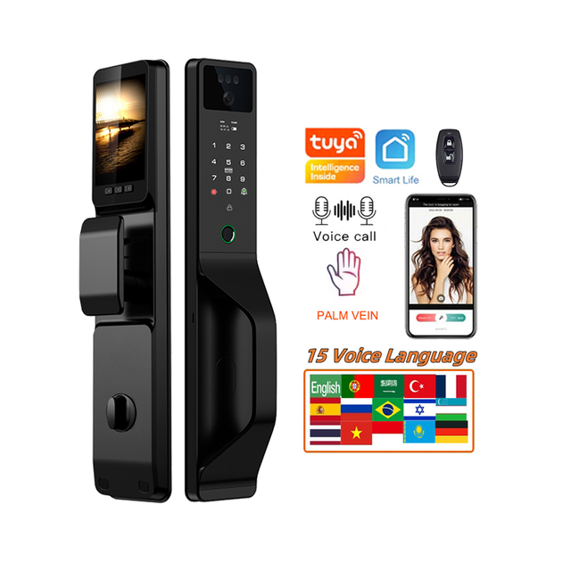 3D Face Recognition Smart Door Lock with Camera Security Monitor Tuya WiFi Fingerprint Password Wood Door Compatible