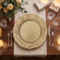 Assiettes de présentation en plastique transparent avec perles dorées brillantes, couleur personnalisée, 13 pouces, lot de 100 pièces en gros pour mariage