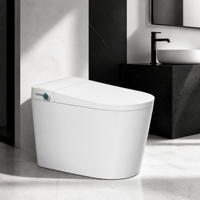 Siège de toilette intelligent sans fil à piles avec ouverture automatique du couvercle, bidet intégré, siège chauffant et télécommande