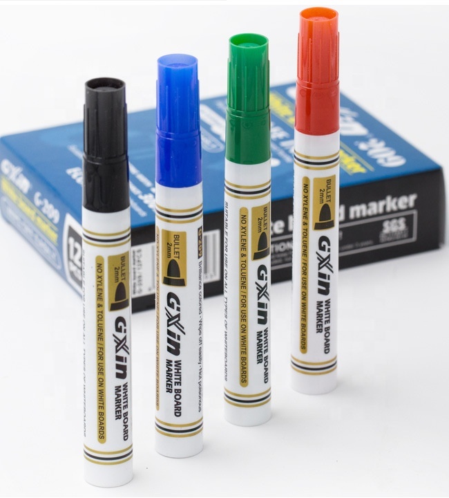 Wholesaler 4 colors odorless dry erase bullet tip whiteboard marker pen with custom logo for school and office stationery