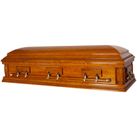 Cakset de metal de madera Ataúd de estilo americano Urna Ataúd de esquina Interior de terciopelo cepillado de cobre