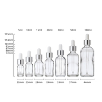 Flacon d'huile essentielle en verre transparent avec compte-gouttes argenté, pour soins de la peau, 5ml 10ml 15ml 20ml 30ml 50ml 100ml