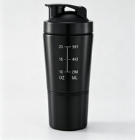 Gobelet mélangeur de protéines en acier inoxydable 304, design à double compartiment 591+200 ml, avec échelle graduée, bouteille d'eau portable pour le sport