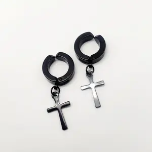 Korean version of Stainless Steel ear clip hanging cross alloy simple men's fashionable accessories direct sales