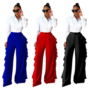 Pantalon décontracté pour femme 2025, couleur unie, coupe droite, jambe large, ample, imprimé, crocheté, imperméable, taille élastique mi-haute, printemps - Product Image 1